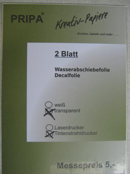 A4 Decalfolie, transparent für Tintenstrahldrucker